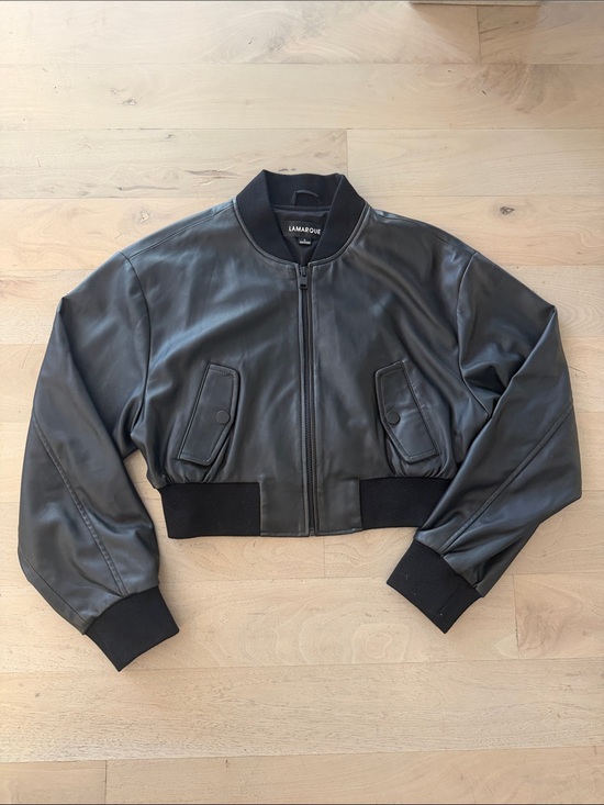 Lamarque Jackets & Blazers - LAMARQUE 100% Polyurethane Black Cropped Leather Bomber Jacket